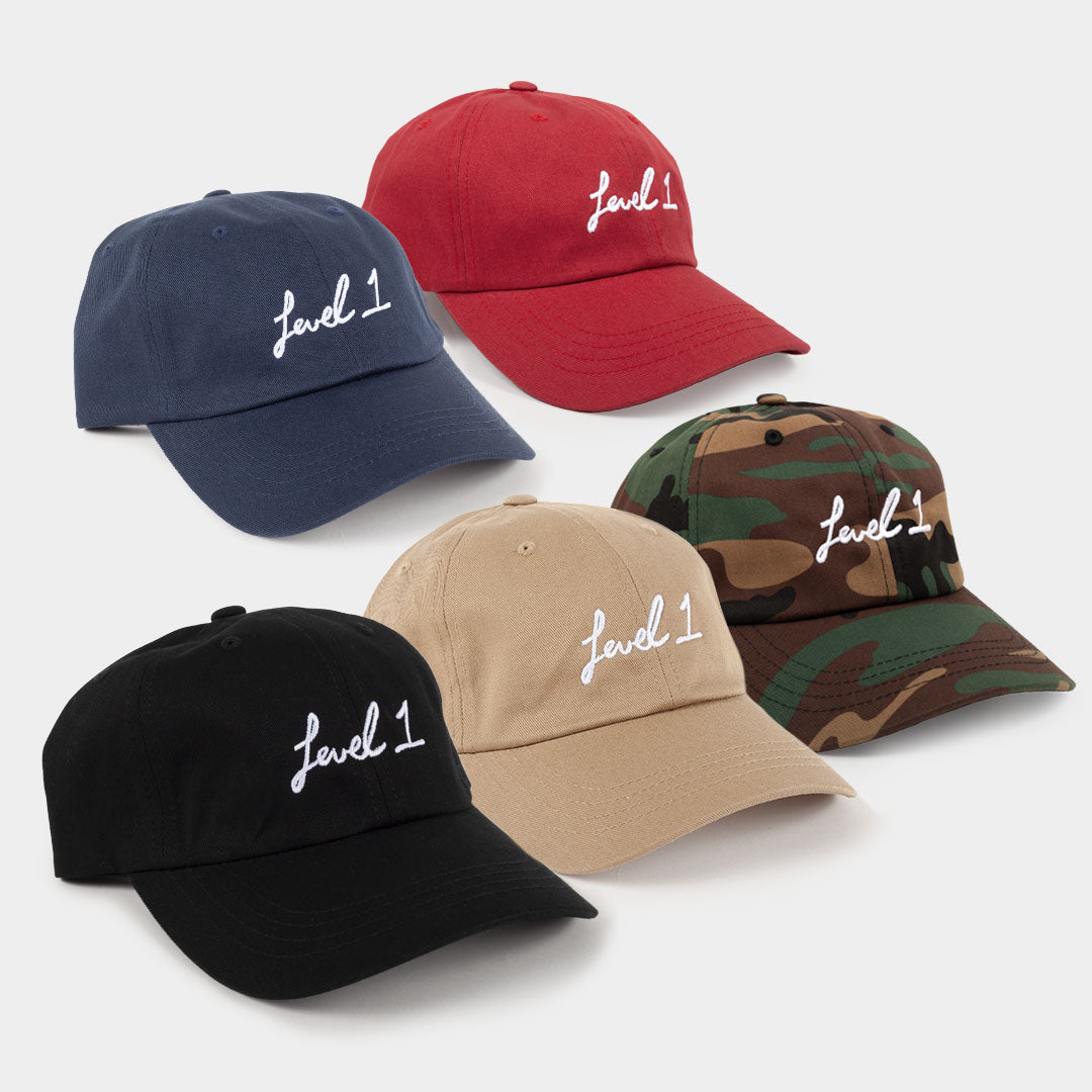 Script D Hat Script Logo Dad Hat – Level 1