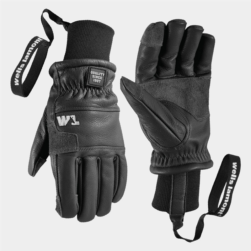 WELLS LAMONT Insulated Suede Leather Palm Work Gloves – Safety Cuff, Large, Black/Grey For Cold Weather